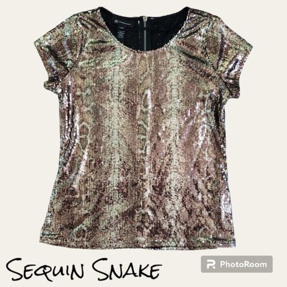 NWOT Sequin Snake Silver Brown Shirt Womens INC International Concepts Large